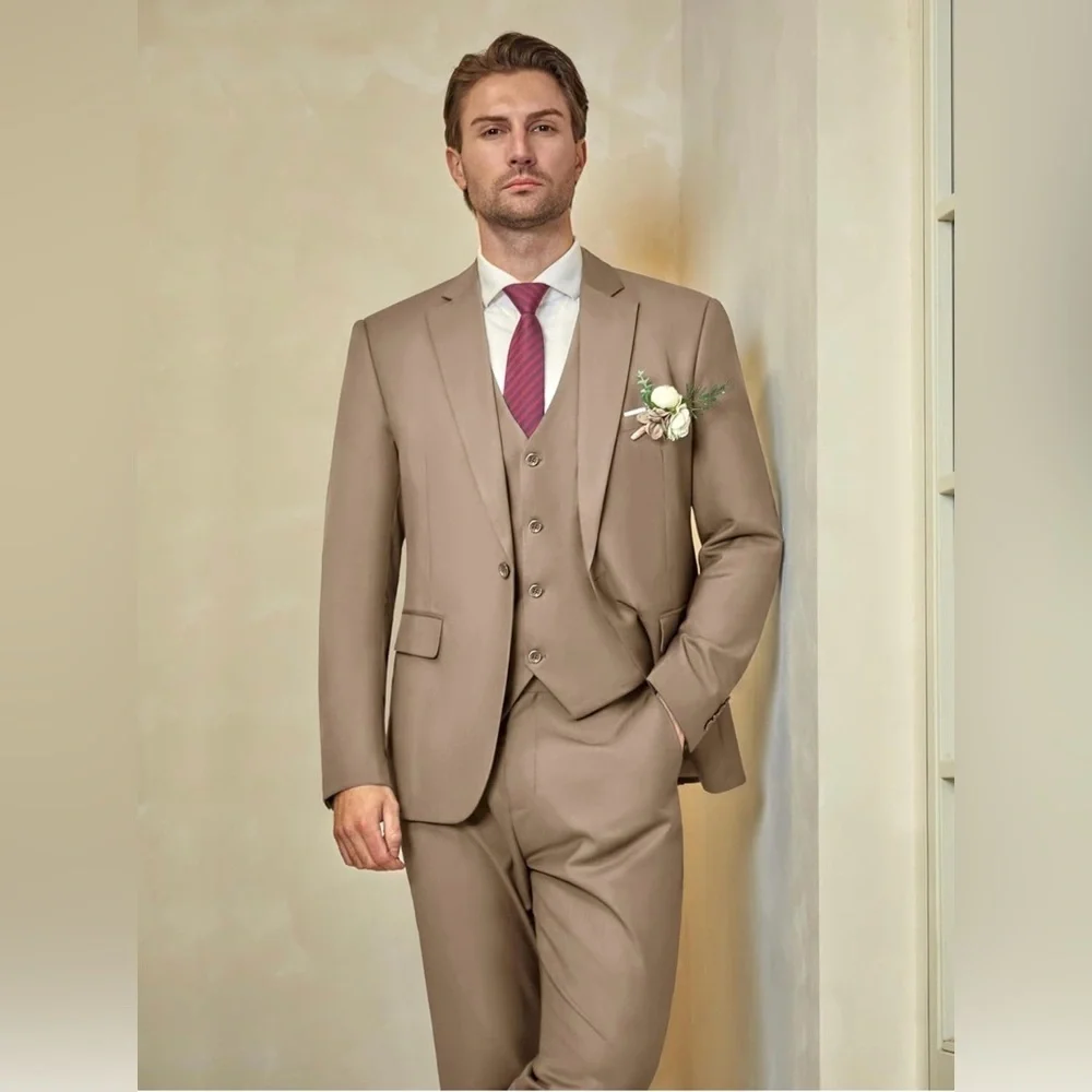 WULFUL Men's Slim Fit One Button 3-Piece Suit-Blazer, Vest, & Pant